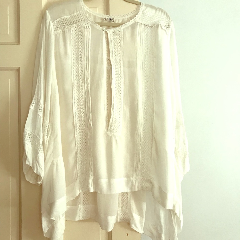 Free people sheer white flowy blouse